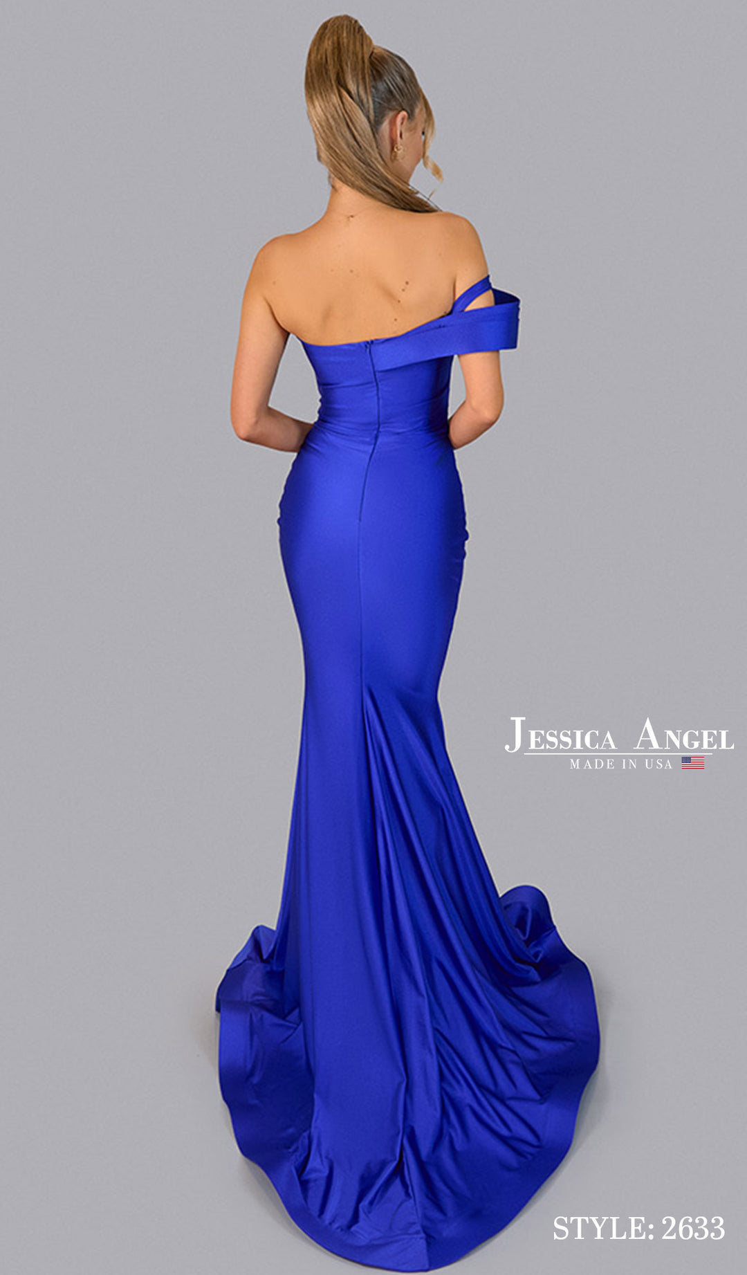 Jessica Angel 2633 folded neckline mermaid gown back view 2