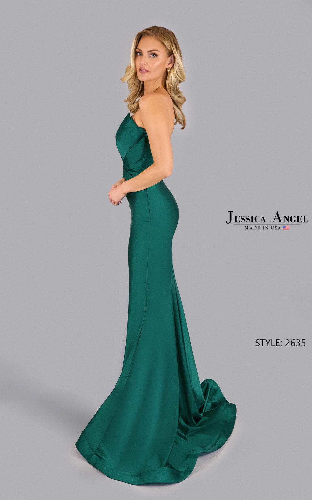 Jessica Angel 2635 chevron pleat mermaid gown side view 2