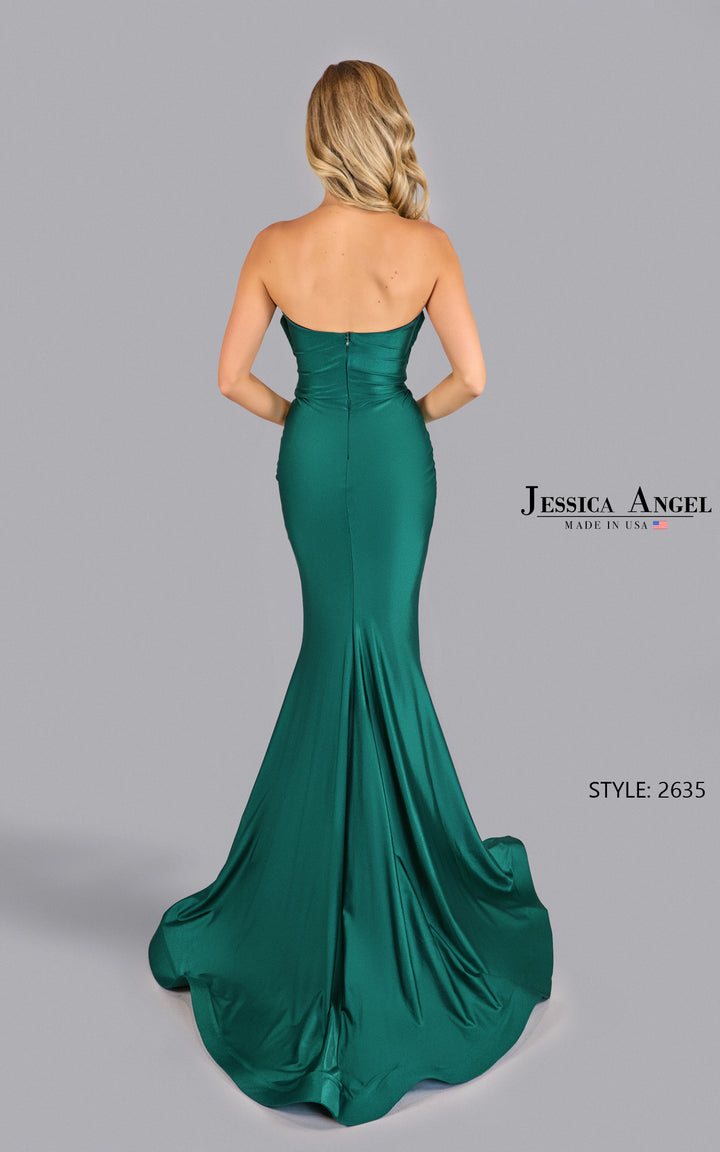 Jessica Angel 2635 chevron pleat mermaid gown back view 2