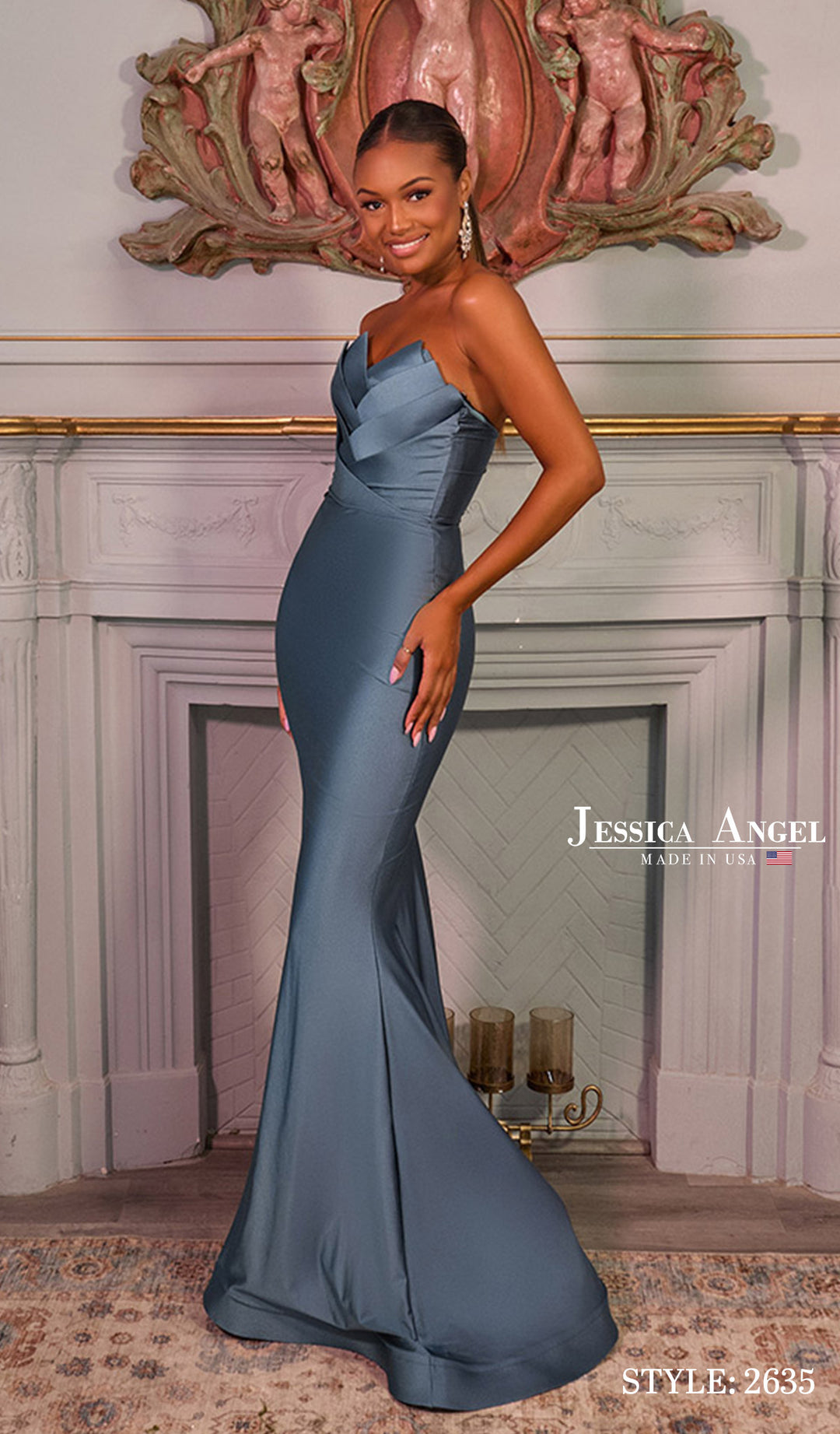 Jessica Angel 2635 chevron pleat mermaid gown side view