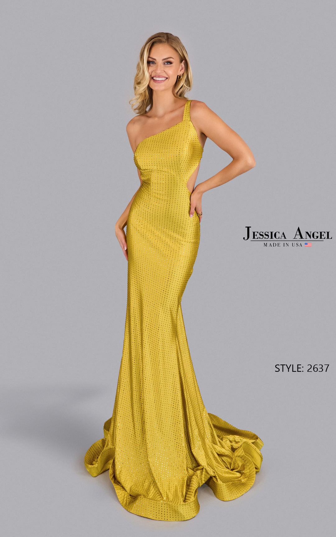 Jessica Angel 2637 one shoulder cutout mermaid gown front view 5