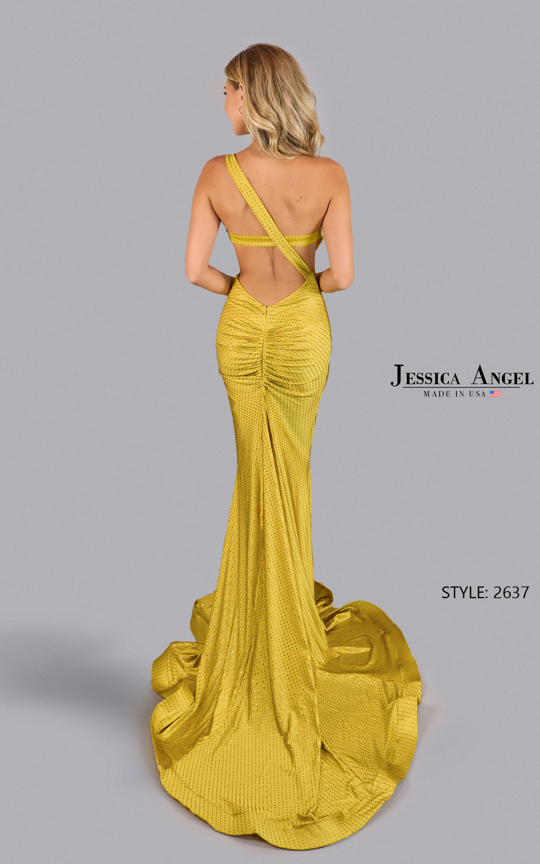 Jessica Angel 2637 one shoulder cutout mermaid gown back view 4