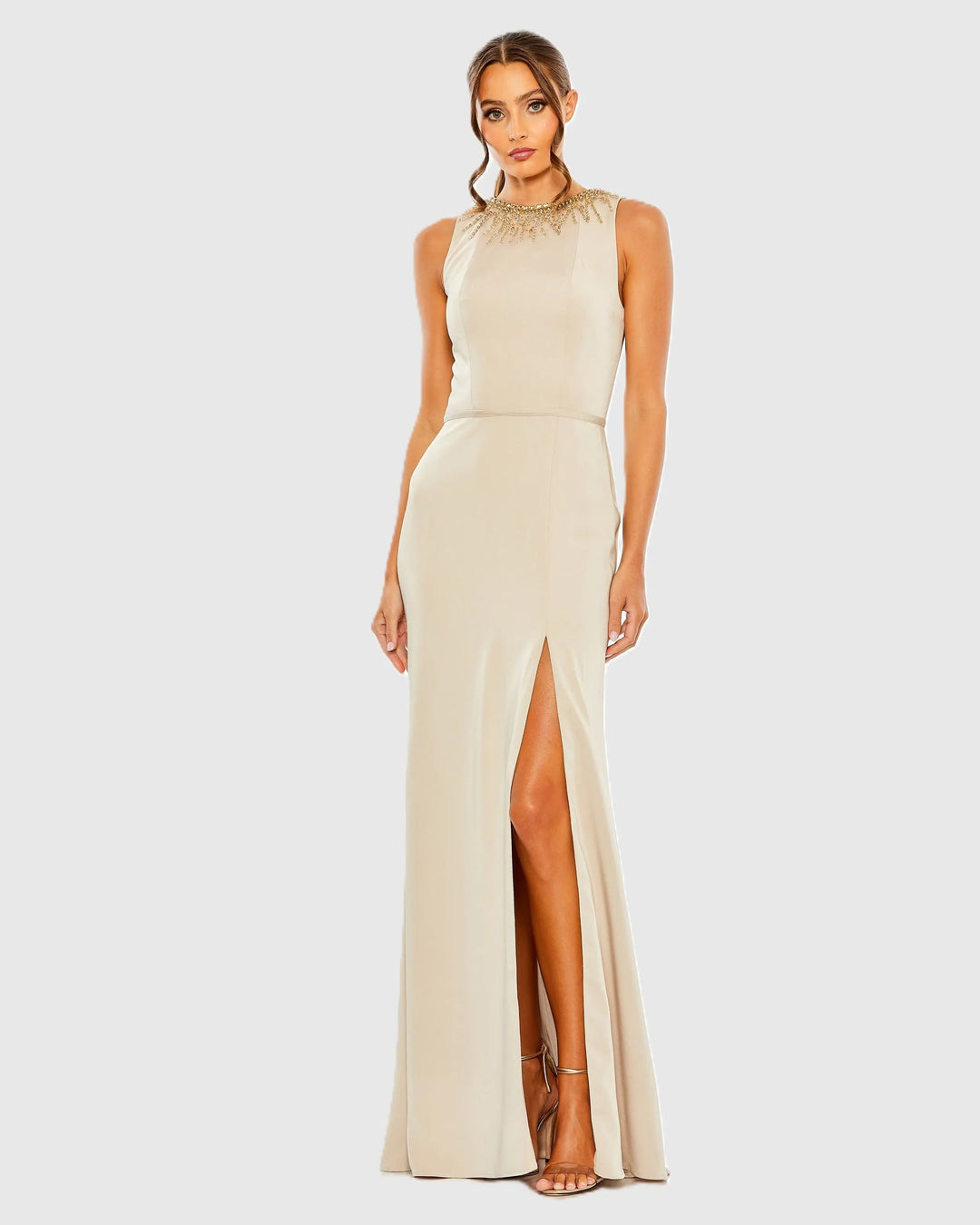 Mac Duggal 26516 Sleeveless Rhinestone Collar Column Gown
