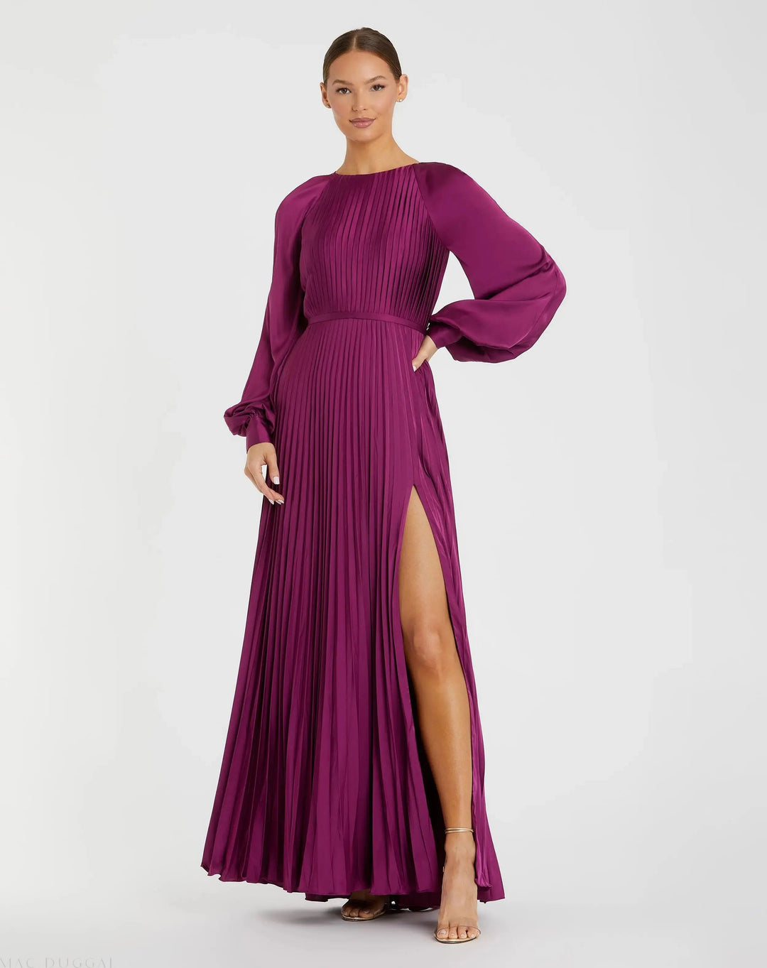 Mac Duggal 26590 High Neck Pleated Long Sleeve
