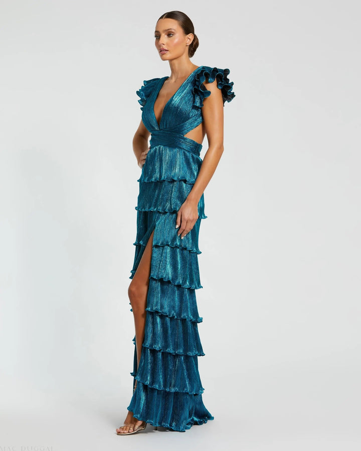 Mac Duggal 26740 Ruffle Tiered Criss Cross Lace Up Gown