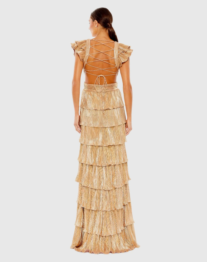 Mac Duggal 26740 Ruffle Tiered Criss Cross Lace Up Gown