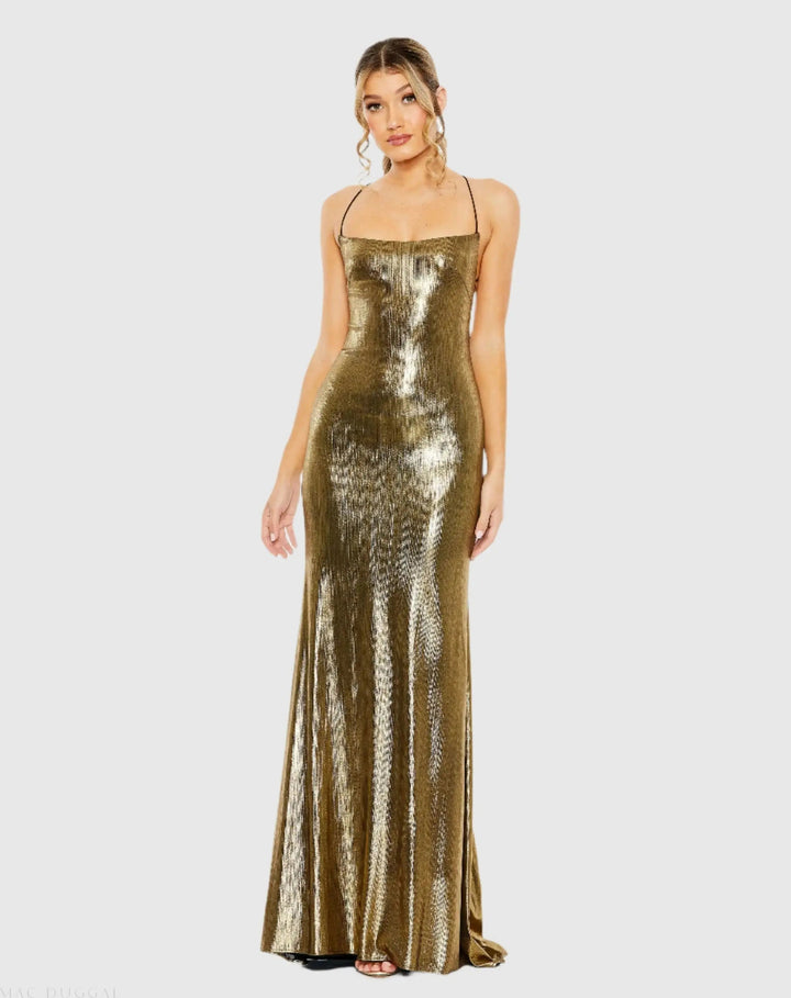 Mac Duggal 27061 Metallic Corset Back Column Gown