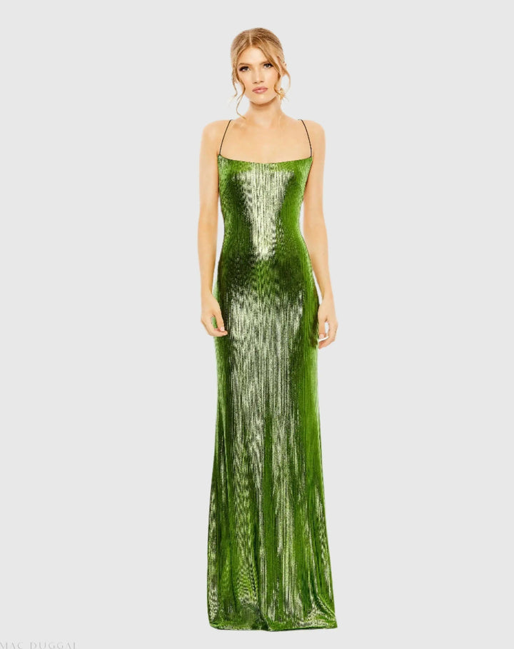 Mac Duggal 27061 Metallic Corset Back Column Gown
