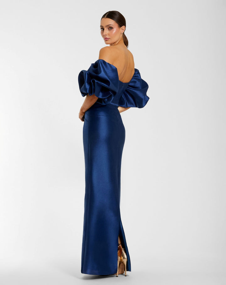 Mac Duggal 27276 Off The Shoulder Puff Sleeve Satin Evening Gown