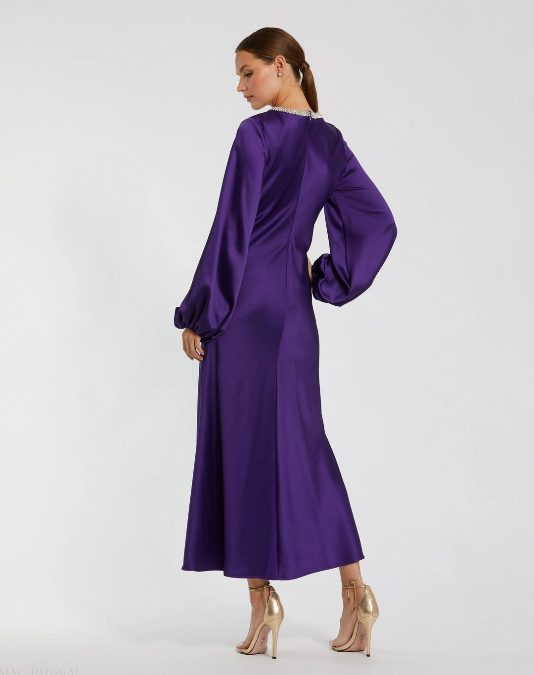 Mac Duggal 27350 High Neck Long Sleeve Crystal Detail Dress