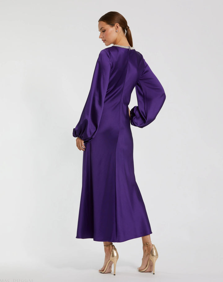 Mac Duggal 27350 High Neck Long Sleeve Crystal Detail Dress