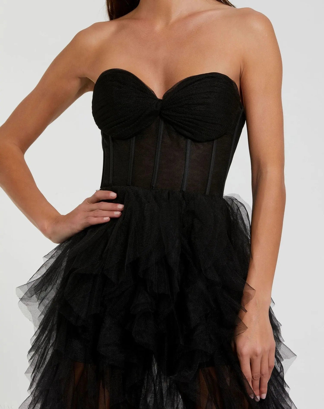 Mac Duggal 27532 Strapless Corset Gown With Spiral Ruffles