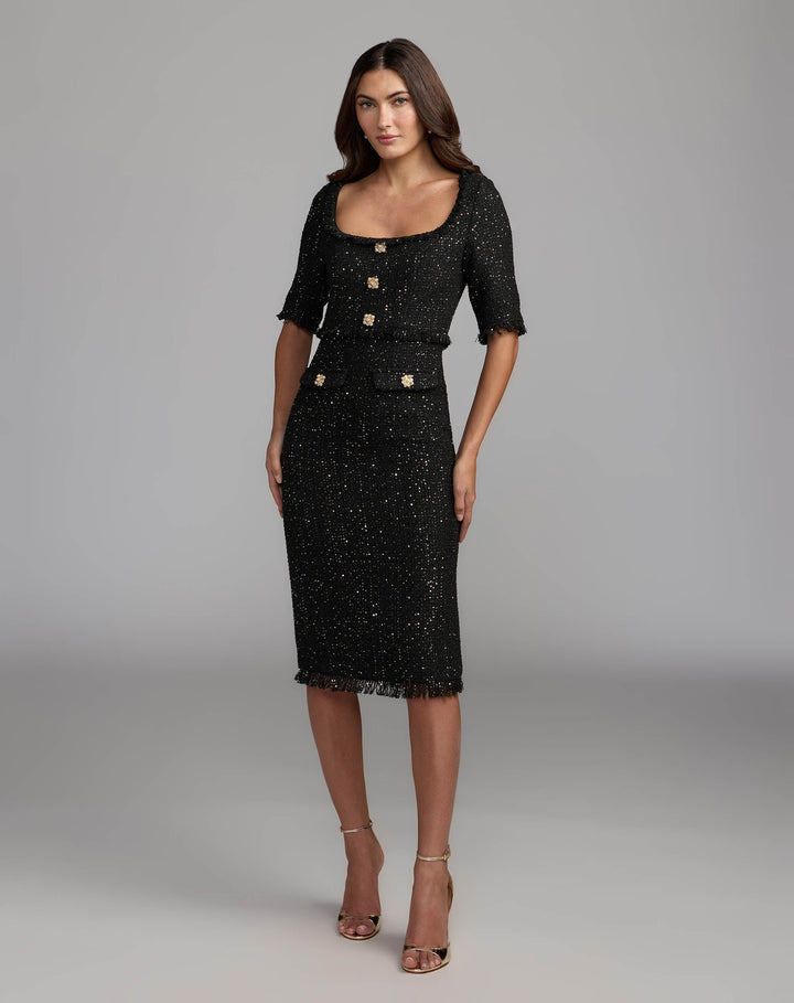 Mac Duggal 27661 Sequin Bouclé Midi Dress