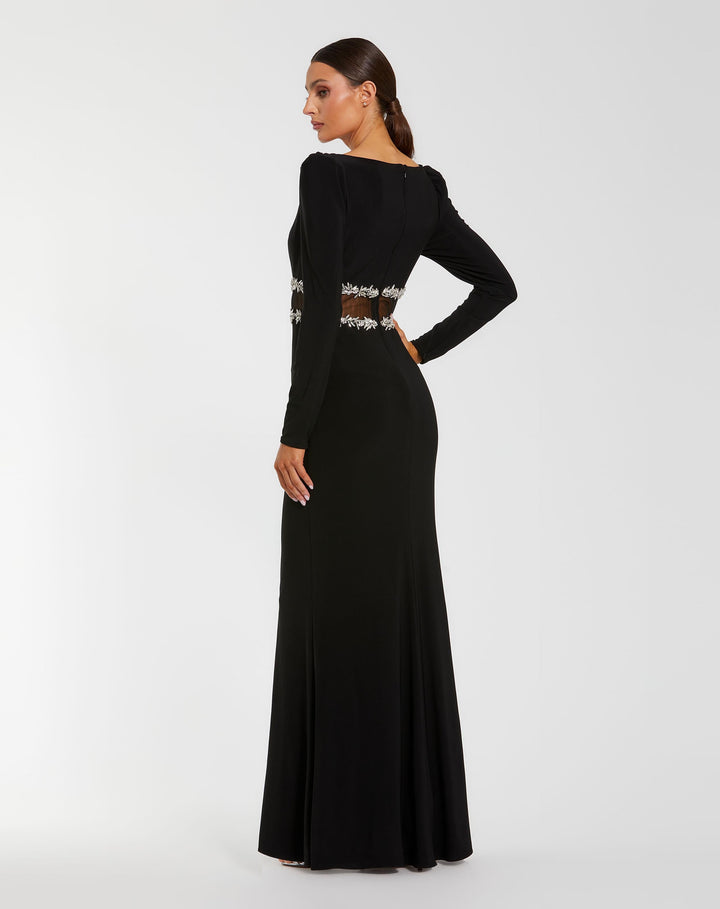 Mac Duggal 27695 Black Long Sleeve Jersey Gown With Jewel Detail