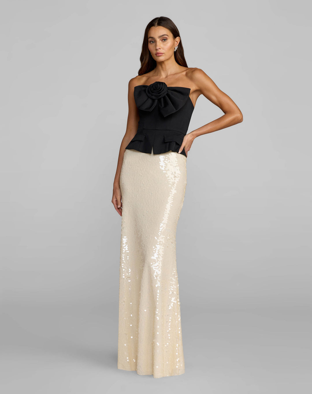 Mac Duggal 27793 and Strapless Peplum Sequin Evening Gown