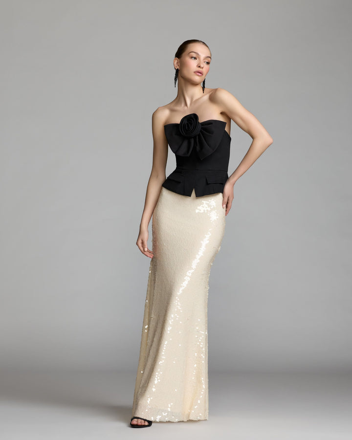 Mac Duggal 27793 and Strapless Peplum Sequin Evening Gown