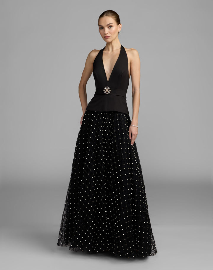 Mac Duggal 27865 Halter Pearl Embellished A-Line Gown