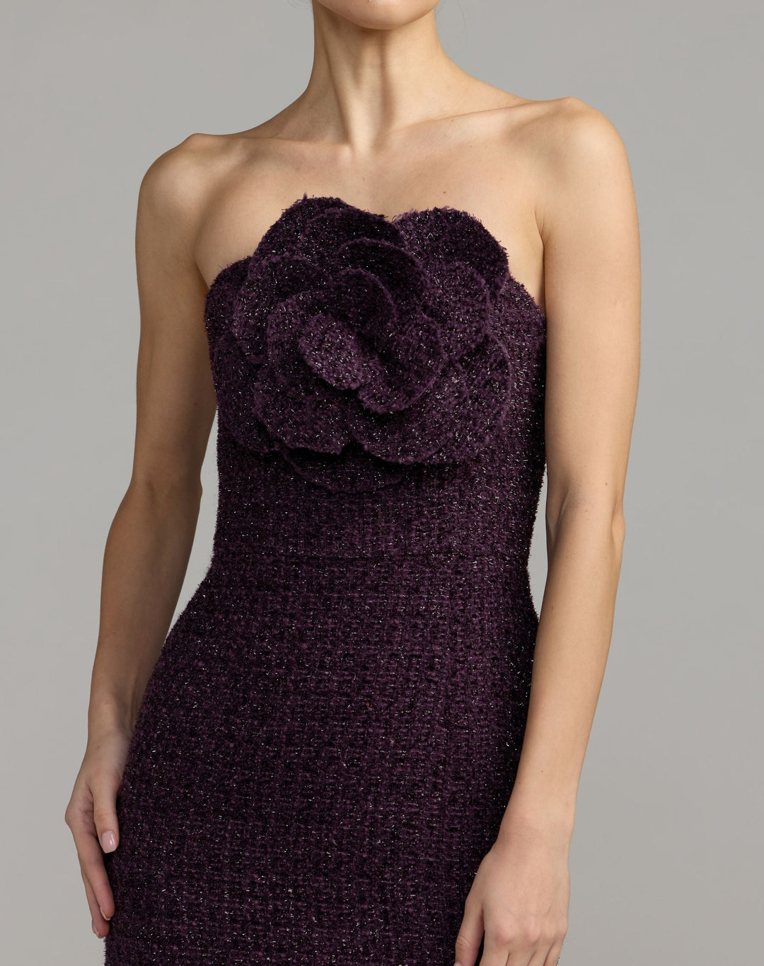 Mac Duggal 27869 Boucle Strapless Midi Dress With 3D Flower