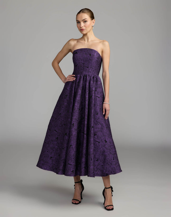 Mac Duggal 27880 Floral Brocade Strapless Midi Dress