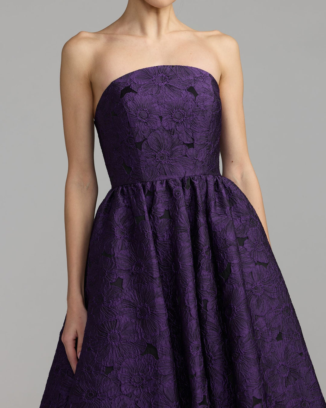 Mac Duggal 27880 Floral Brocade Strapless Midi Dress
