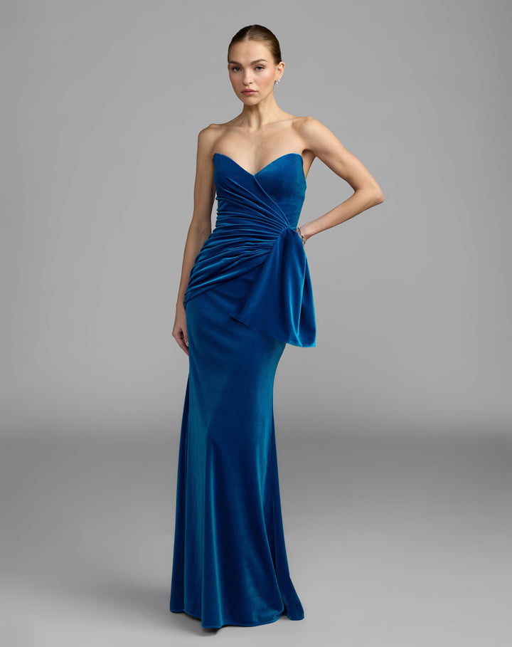 Mac Duggal 27894 Strapless Velvet Draped Column Gown