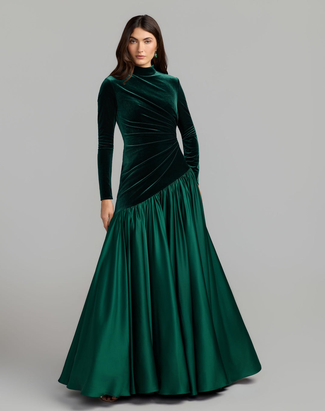Mac Duggal 27897 Velvet Bodice Long Sleeve Charmeuse Gown