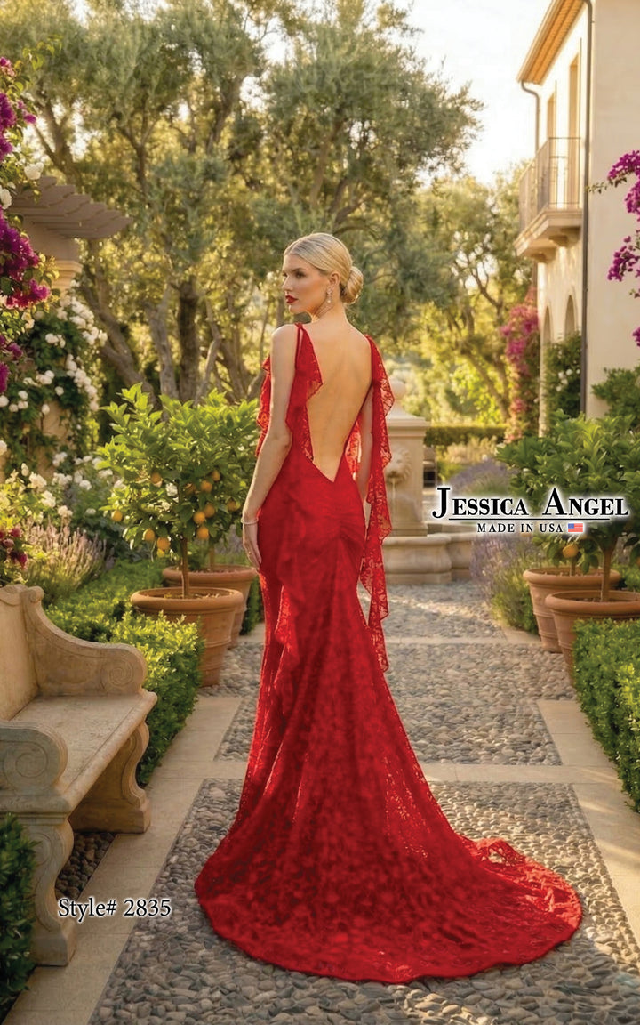 Jessica Angel 2835 sweetheart lace mermaid gown with flutter straps back view