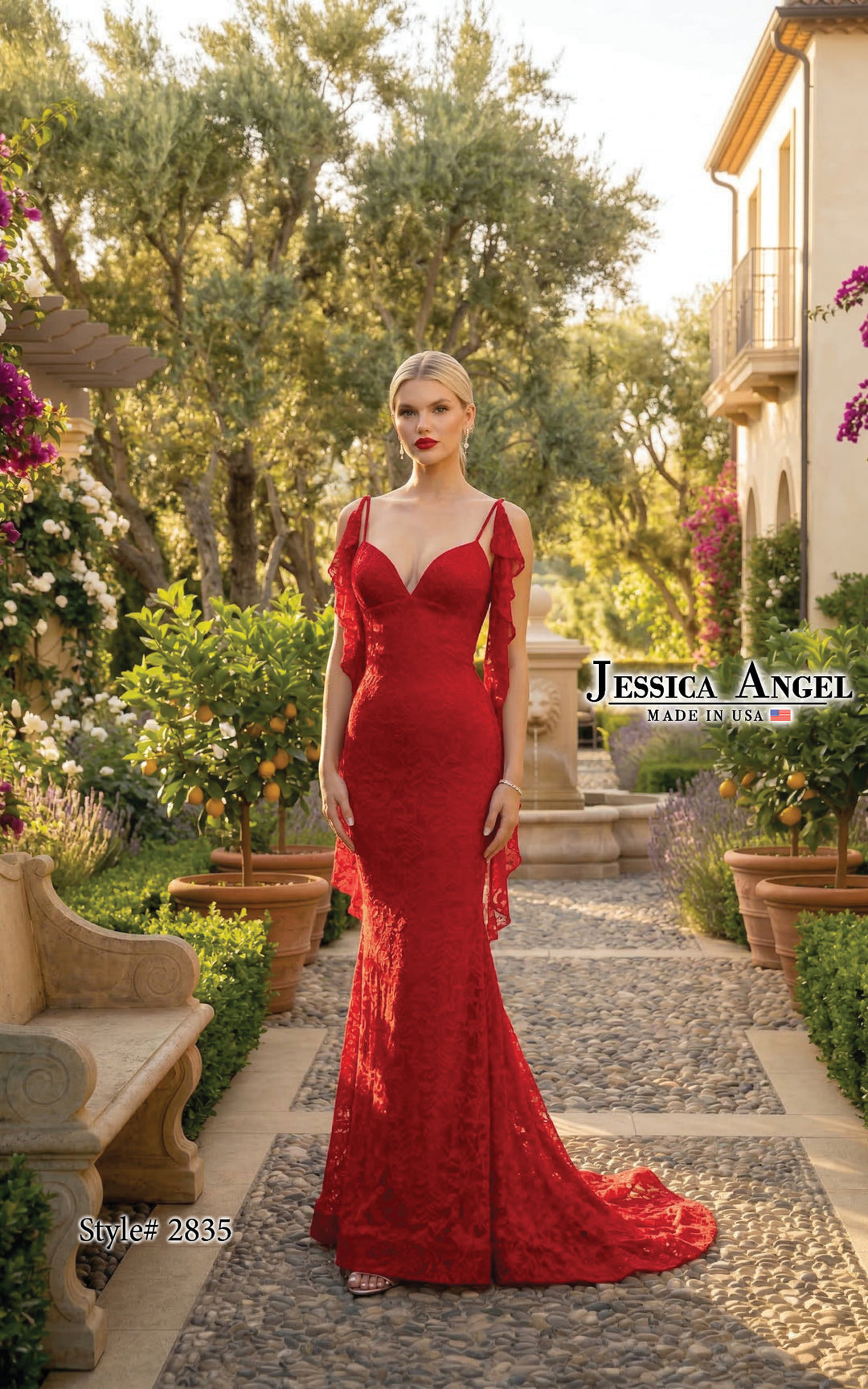 Jessica Angel 2835 sweetheart lace mermaid gown with flutter straps front view
