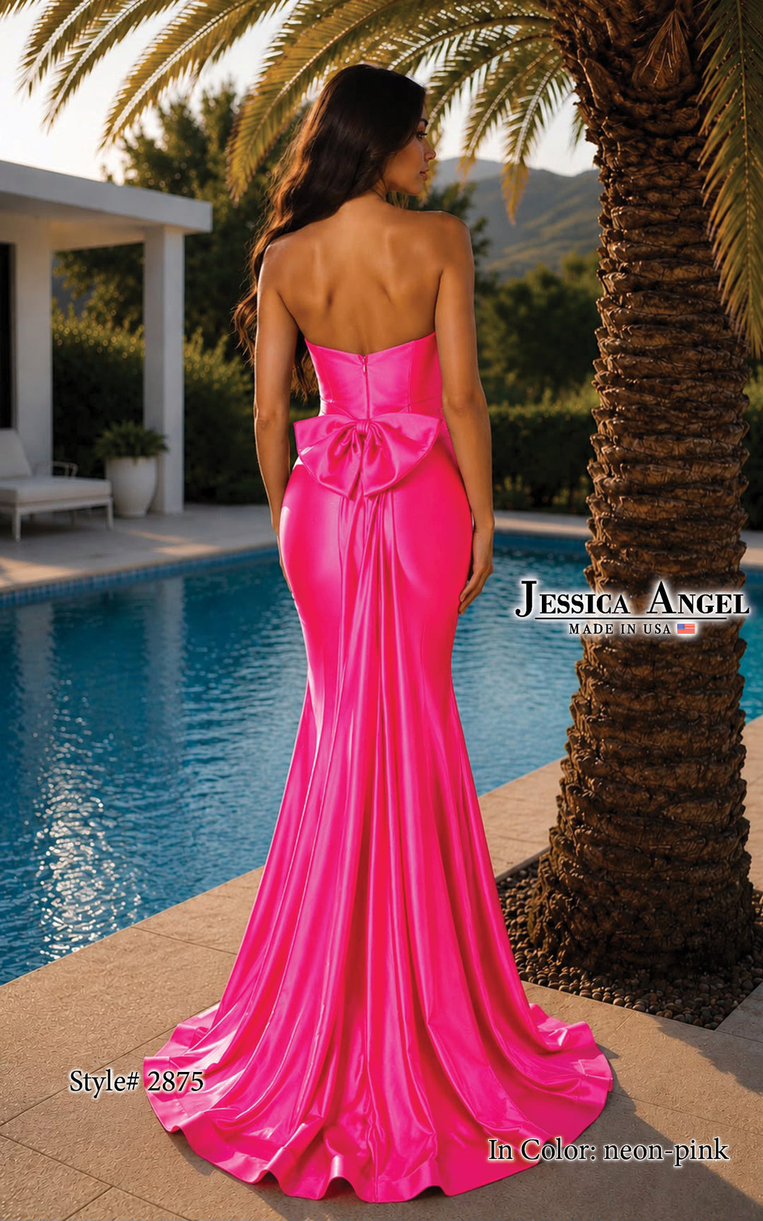 Jessica Angel 2875 strapless sweetheart jersey gown with back bow and slit alternate view 5