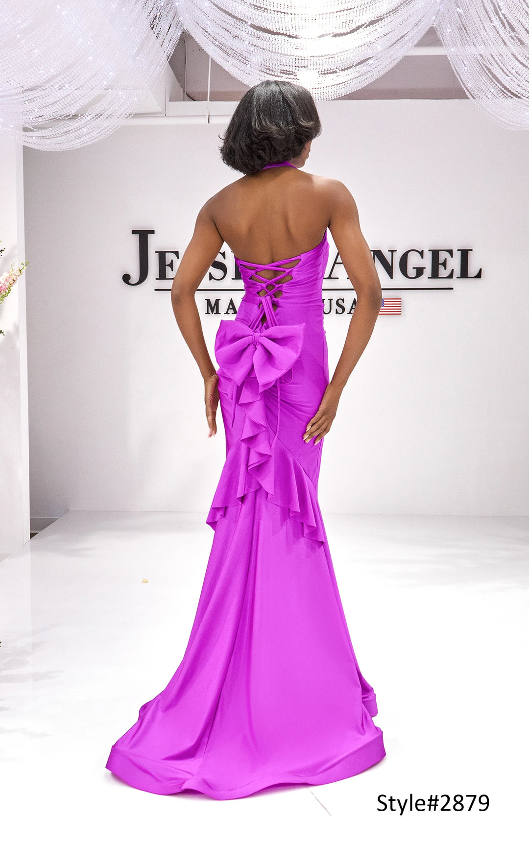 Jessica Angel 2879 halter twist jersey mermaid gown with lace-up back alternate view 4