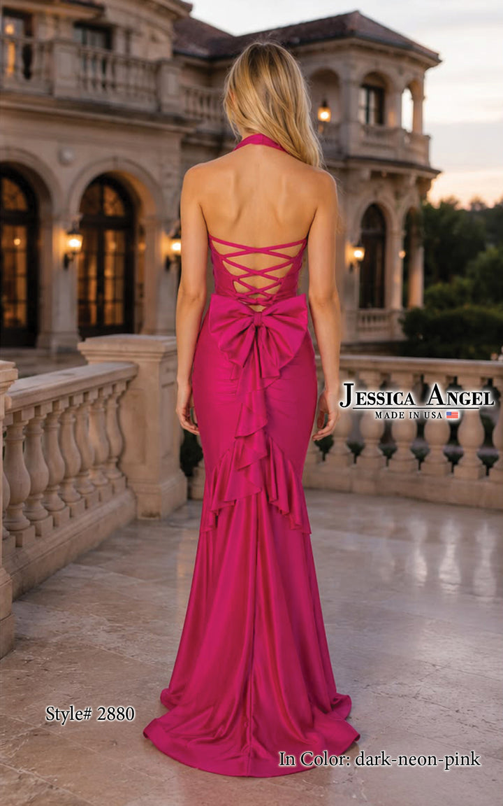 Jessica Angel 2880 halter twist jersey gown with lace-up back back view