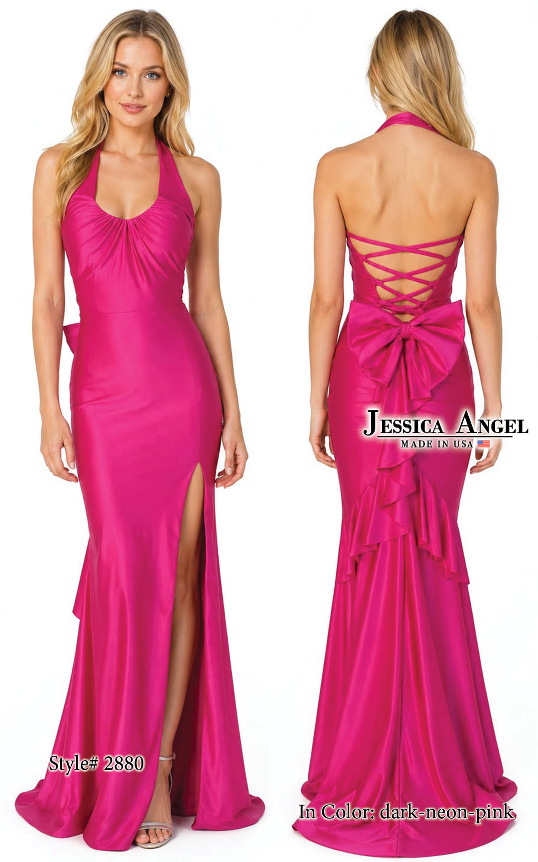 Jessica Angel 2880 halter twist jersey gown with lace-up back alternate view 5