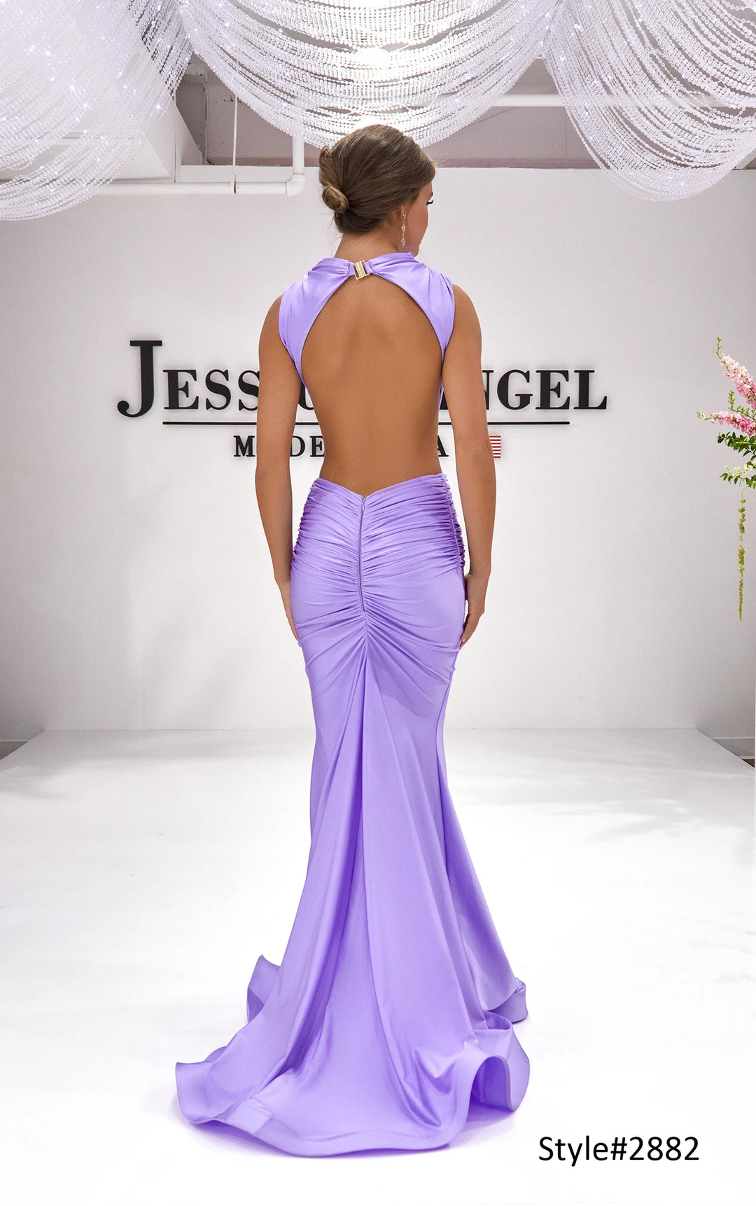 Jessica Angel 2882 high neck draped jersey mermaid gown with cutouts alternate view 3