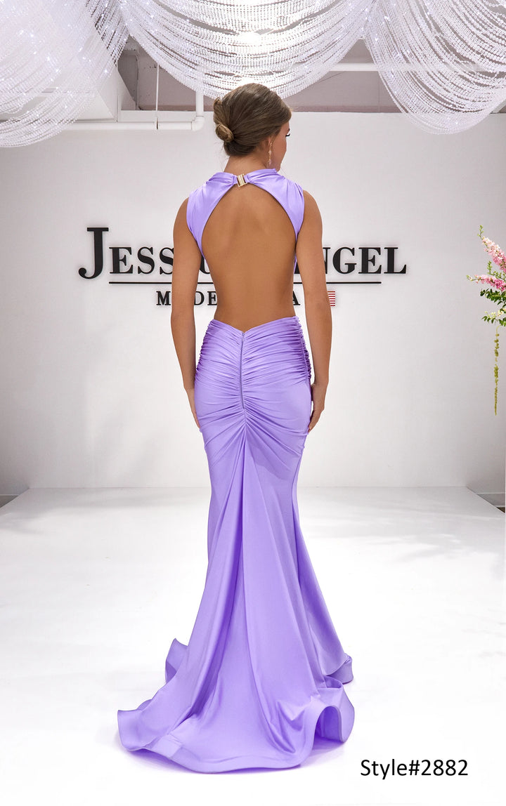 Jessica Angel 2882 high neck draped jersey mermaid gown with cutouts alternate view 3