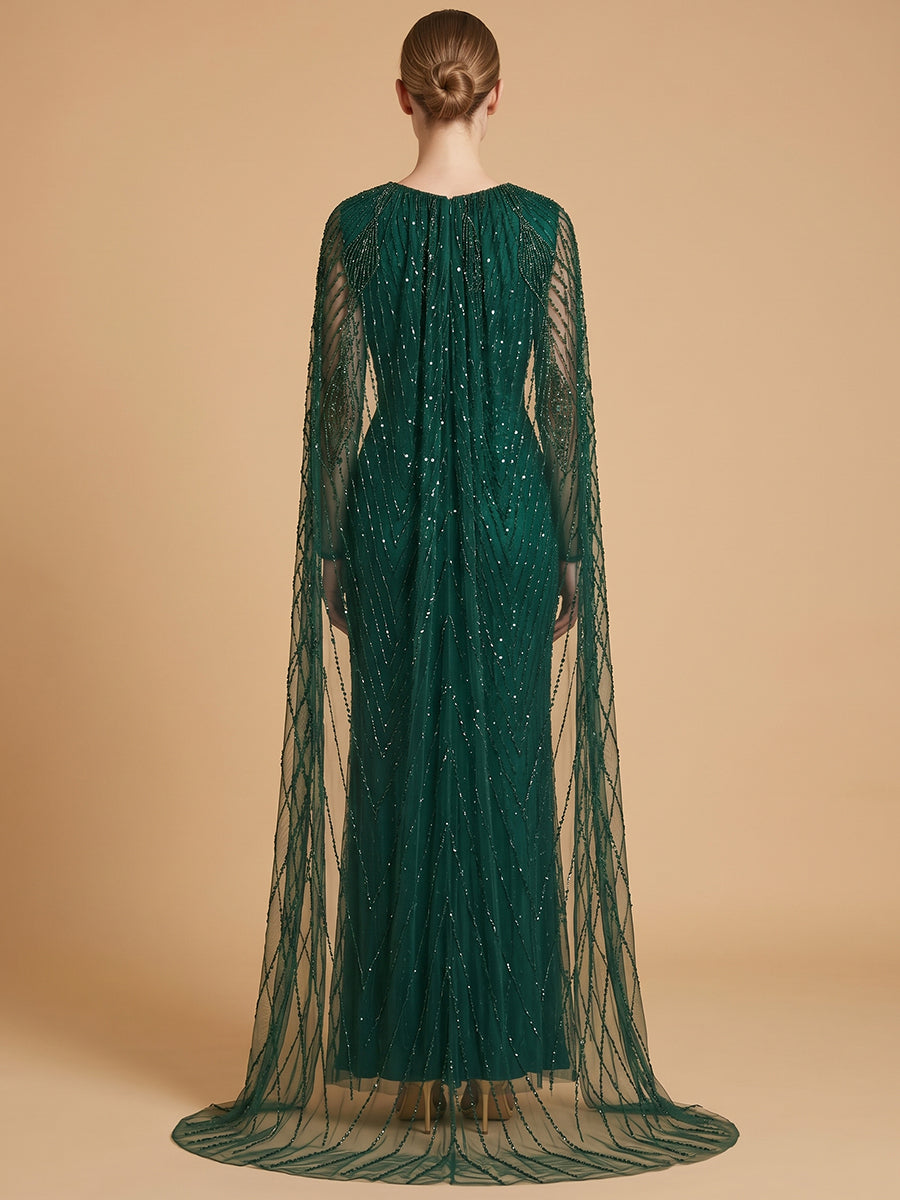Lara 28839 V-Neck Beaded Dress with Long Cape