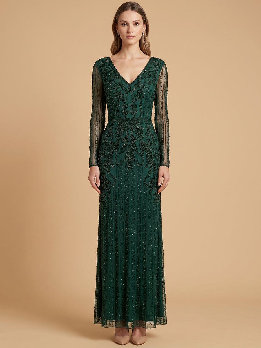 Lara 28841 Long Sleeve Beaded Gown