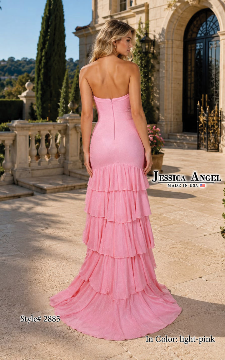 Jessica Angel 2885 strapless corset tiered ruffle glitter mesh gown alternate view 5