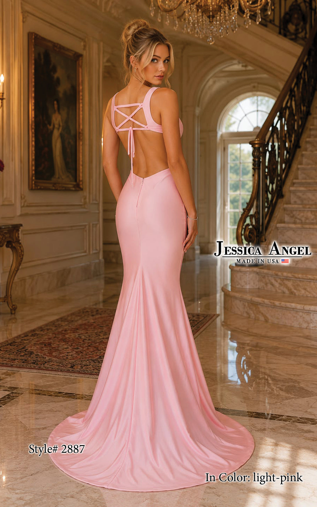 Jessica Angel 2887 V-neck side cutout jersey gown with slit alternate view 5