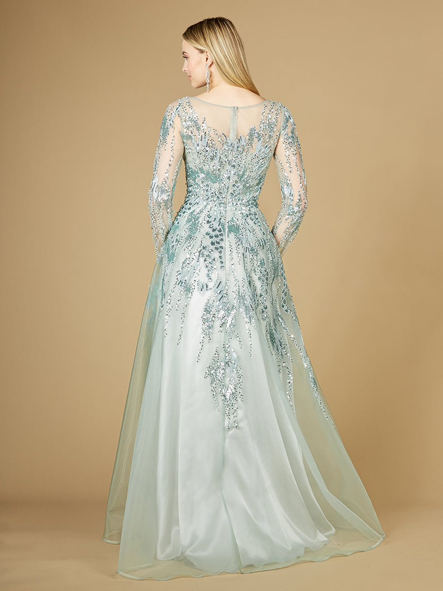 Lara 29208 - High Neck Lace Gown with Sheer Sleeves - FOSTANI