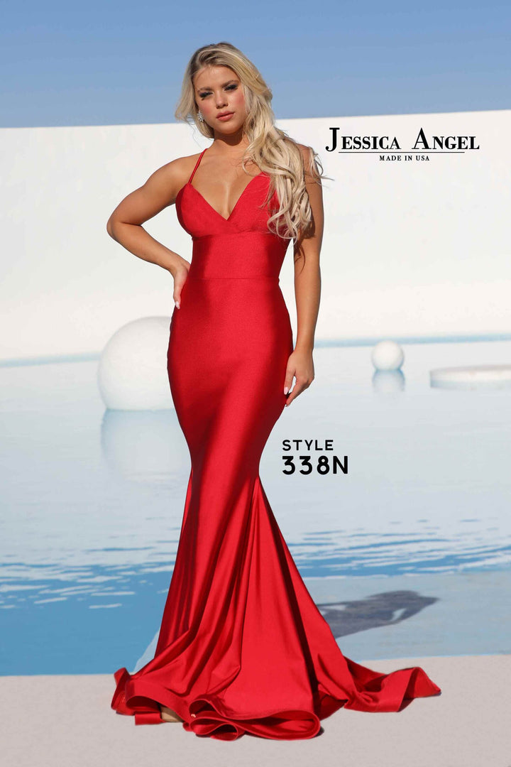 Jessica Angel 338N v-neck mermaid gown front view