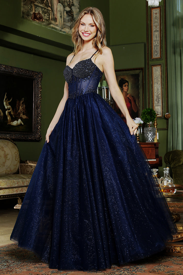 Adora 3402 glitter corset ballgown prom dress front view