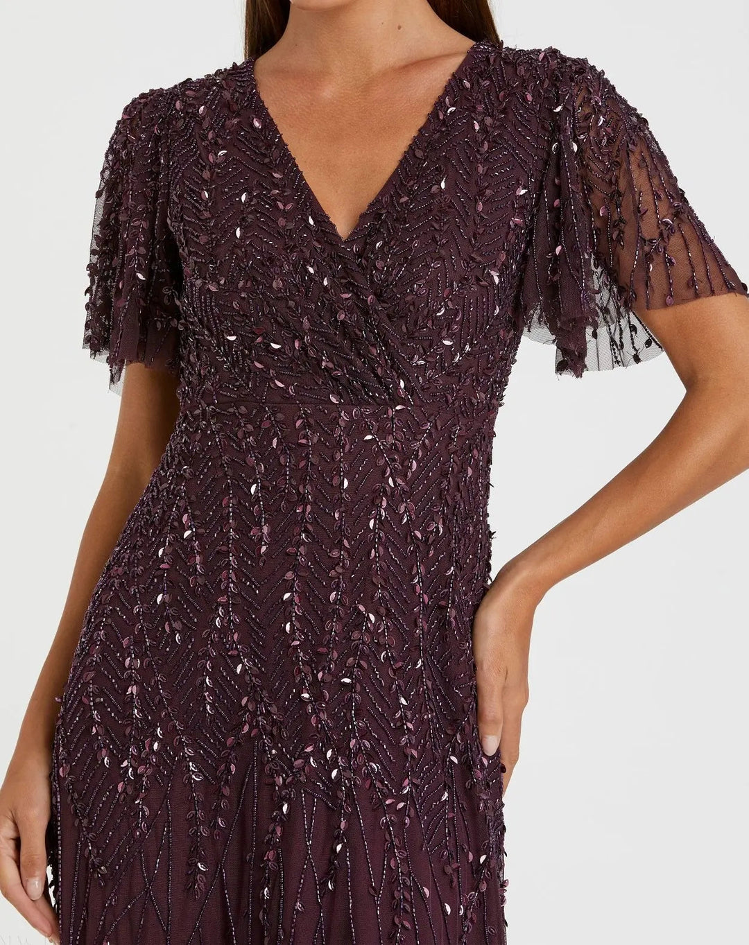 Mac Duggal 35109 Purple Embellished Flutter Sleeve Gown