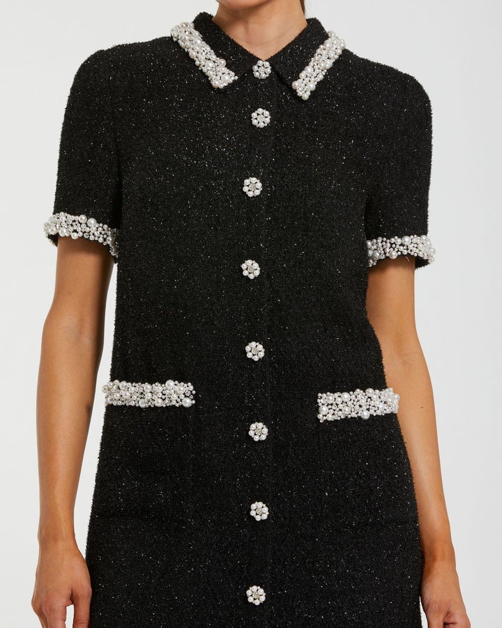 Mac Duggal 37067 Pearl Trim Boucle Mini Dress