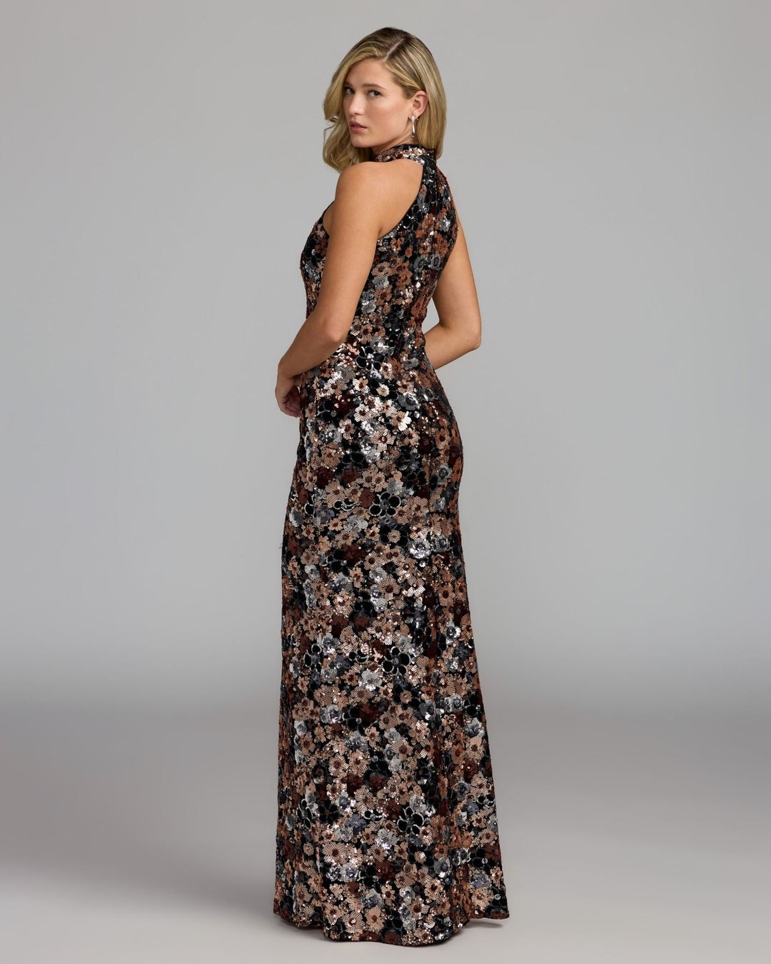 Mac Duggal 37167 Floral Sequin Velvet Halter Gown