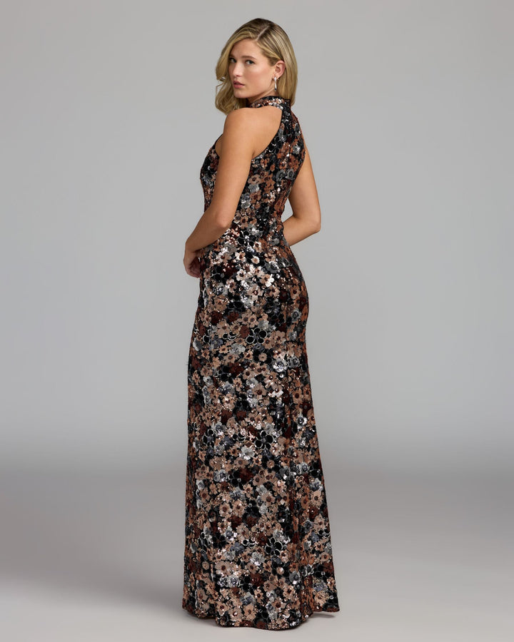 Mac Duggal 37167 Floral Sequin Velvet Halter Gown