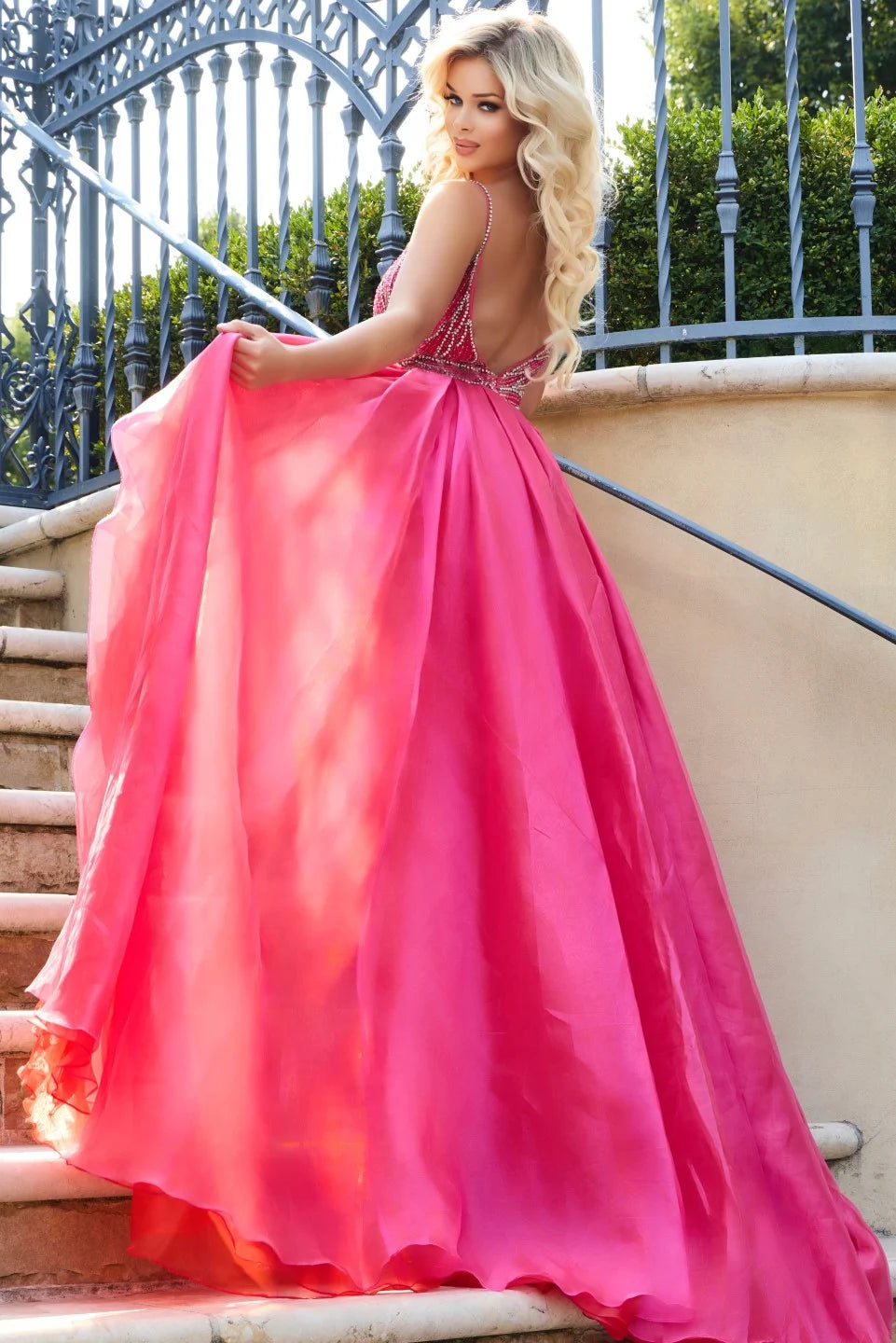 Jovani 39042 Beaded A-Line Gown with Plunging Neckline