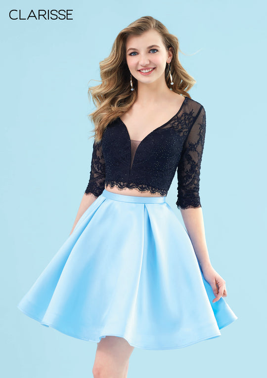 Clarisse 3921 Two-Piece Appliqué Homecoming Set with Pleated Skirt