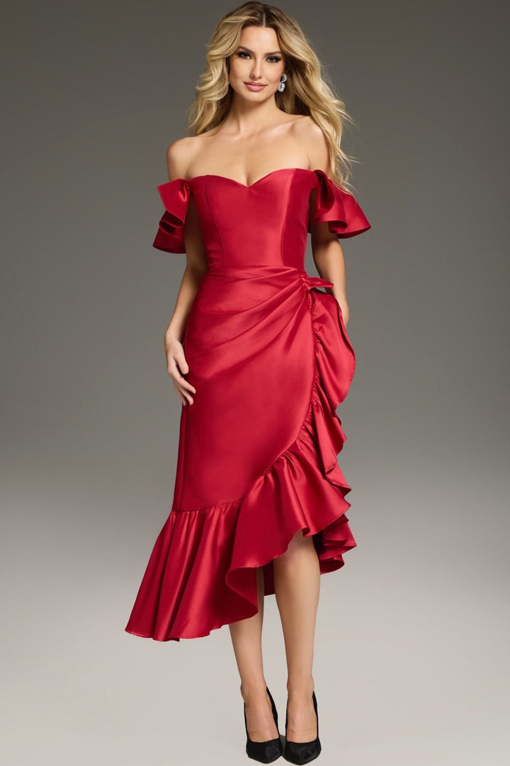 Jovani 39264 Off the Shoulder Ruffle High Low Dress view 3