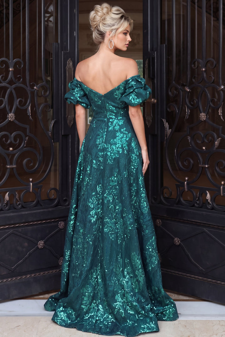 Jovani 40781 Off-the-Shoulder Puff Sleeve A-Line Evening Gown, back