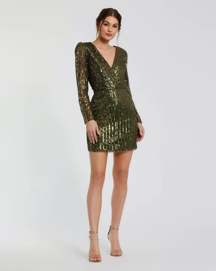 Mac Duggal 41029 Long Sleeve Sequined Mini Dress